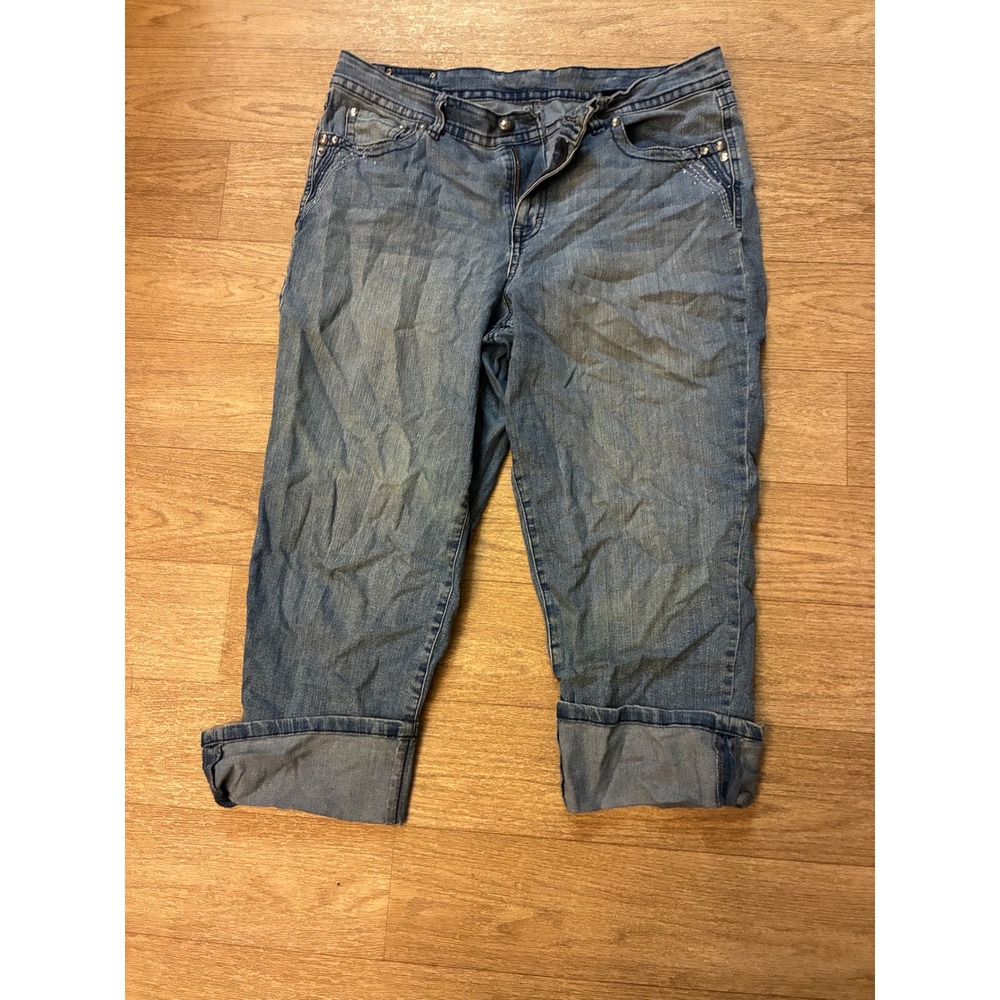 Style & Co Premium Denim Cropped Capri Jeans Blue Rhinestone Pocket Size 14